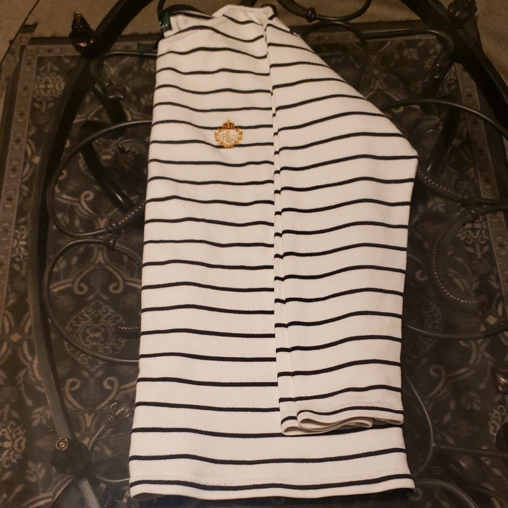 Ralph Lauren White and Black Striped Cotton Sweater For Women